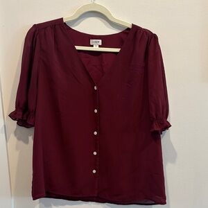 J. Crew Deep Red Button-Up Blouse